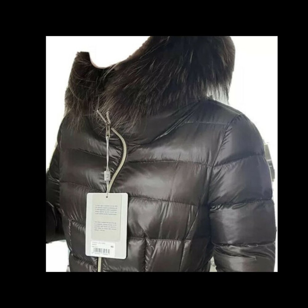 HERNO Down Coat Fur Collar Sz 40 Dark Brown Ultra Light Down NWT Women’s S